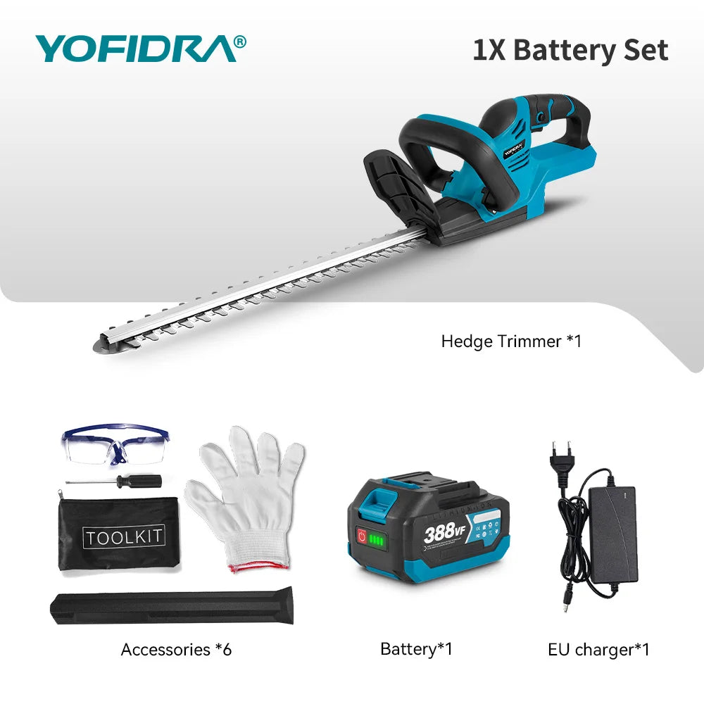 YOFIDRA 2000W Electric Hedge Trimmer Lawn Mower Cordless Household Garden Shrub Weeding Pruning Tools For Makita Battery Pin