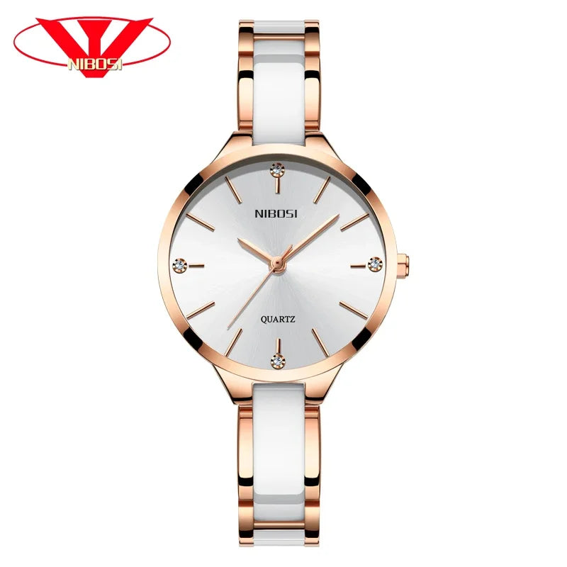 NIBOSI Luxury Ceramic Bracelet Women Watches Ladies Creative Lady Watch For Female Diamond Clock Quartz Wristwatch Montre Femme