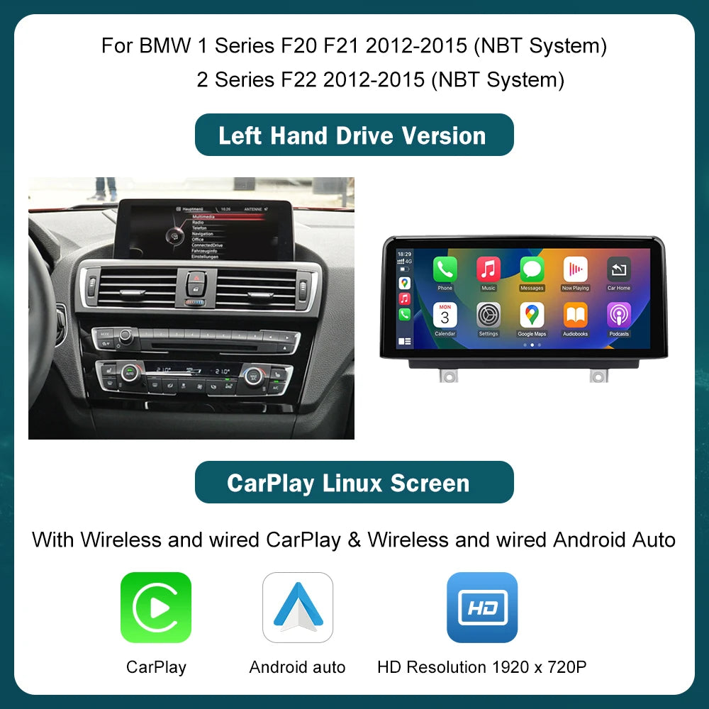 10.25'12.3' Wireless CarPlay Android Auto Multimedia Display Screen For BMW 1 2 3 4 Series F20 F21 F22 F30 F31 F32 F33