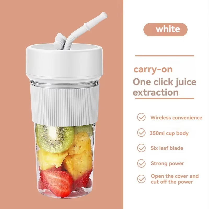 Electric Fruit Juicer Wireless Blender Juice Mixer Portable Juicer with Straw Household USB Charging 6 Blade Gift Juice Cup