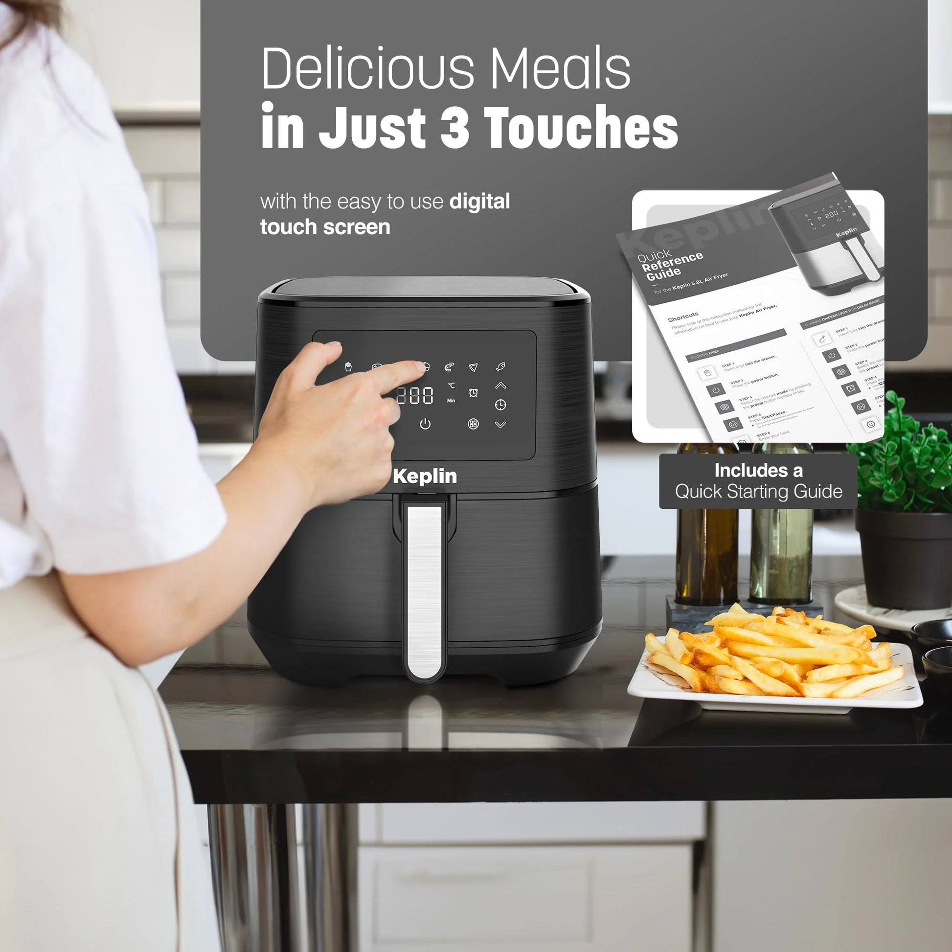 Essen by Keplin 9L Dual Zone Air Fryer - 2700W Energy-Saving Cooker with 6 Cooking Functions - Extra-Large Capacity for Healthy Meals - Roast, Bake, Dehydrate, Crisp - Family Size (9L)