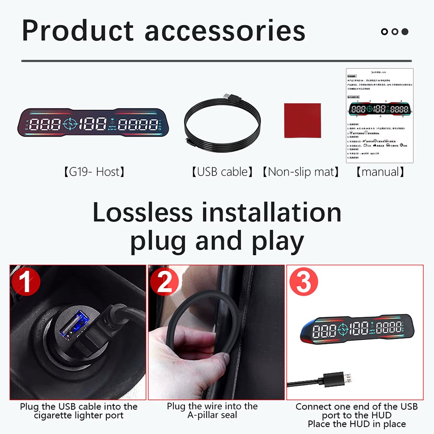 B3 G3 OBD/GPS HUD Display G19 Digital Speedometer with Alarm Function Speed Clock RPM Voltage Water Temperature Head up Display