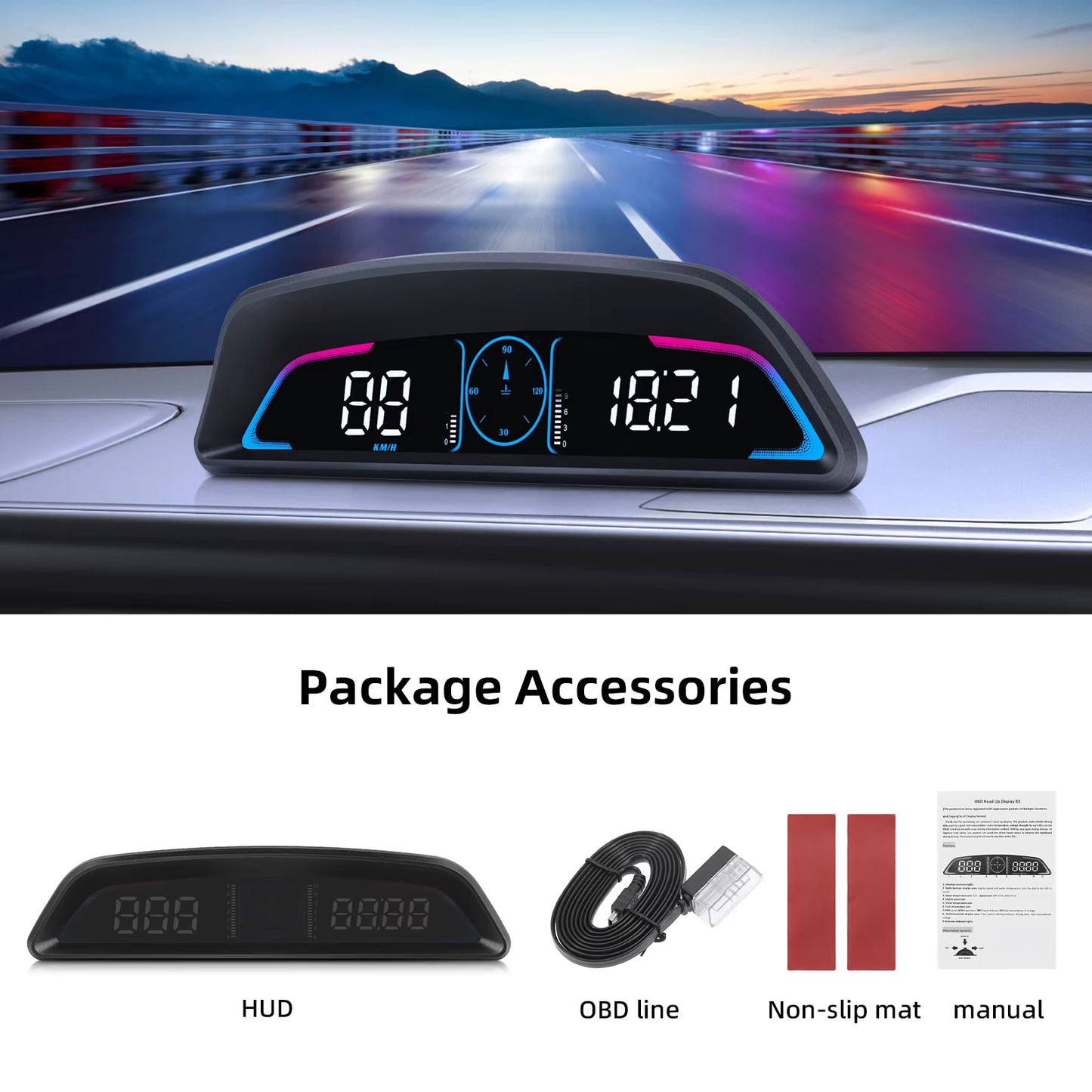 B3 G3 OBD/GPS HUD Display G19 Digital Speedometer with Alarm Function Speed Clock RPM Voltage Water Temperature Head up Display