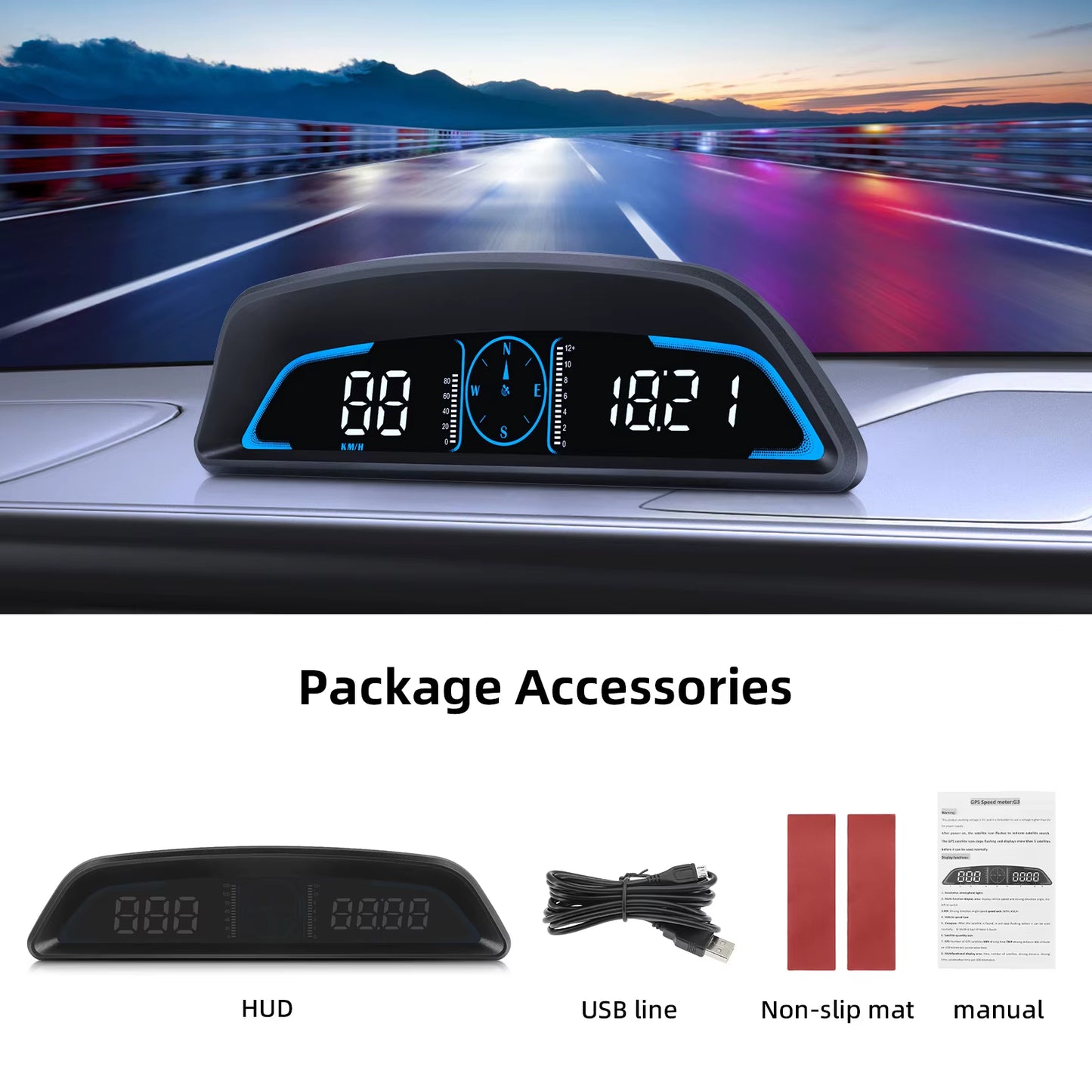 B3 G3 OBD/GPS HUD Display G19 Digital Speedometer with Alarm Function Speed Clock RPM Voltage Water Temperature Head up Display