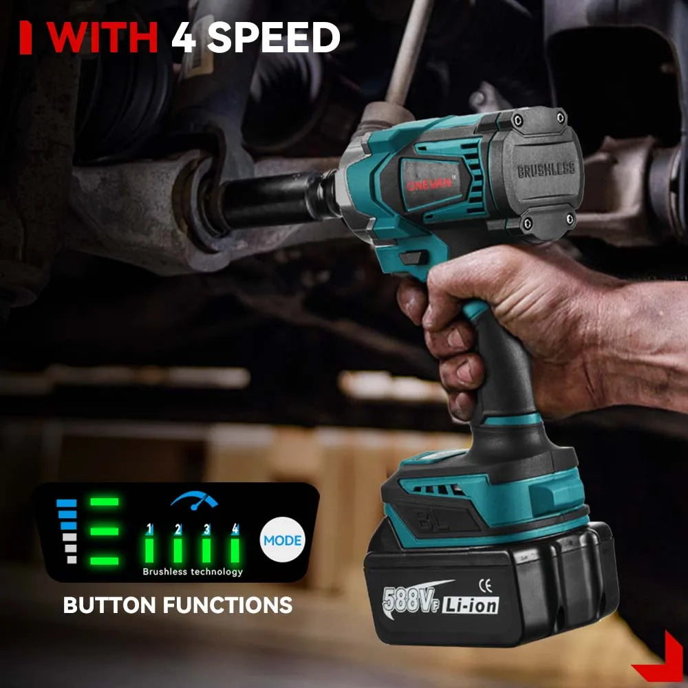 ONEVAN 1200N.M Brushless Electric Impact Wrench 3 Funtion 1/2" Cordless Portable Screwdriver Drill Tools For Makita Battery Pin