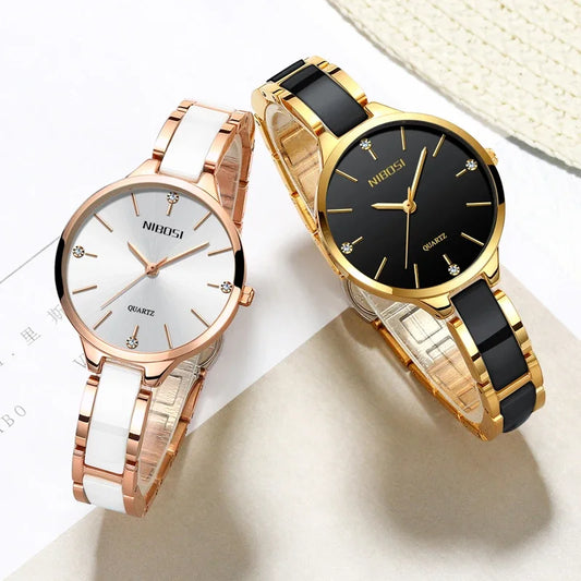 NIBOSI Luxury Ceramic Bracelet Women Watches Ladies Creative Lady Watch For Female Diamond Clock Quartz Wristwatch Montre Femme