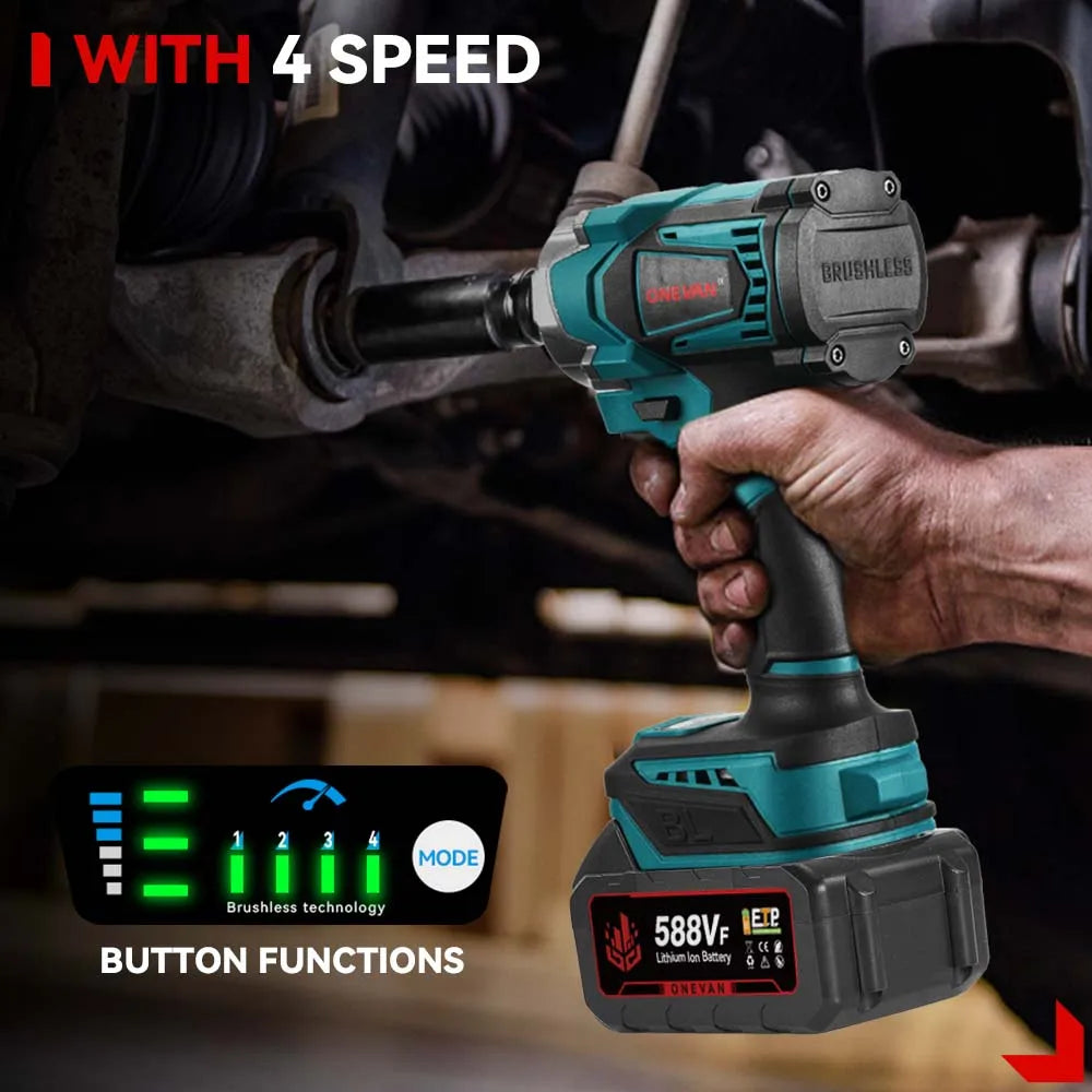ONEVAN 1200N.M Brushless Electric Impact Wrench 3 Funtion 1/2" Cordless Portable Screwdriver Drill Tools For Makita Battery Pin