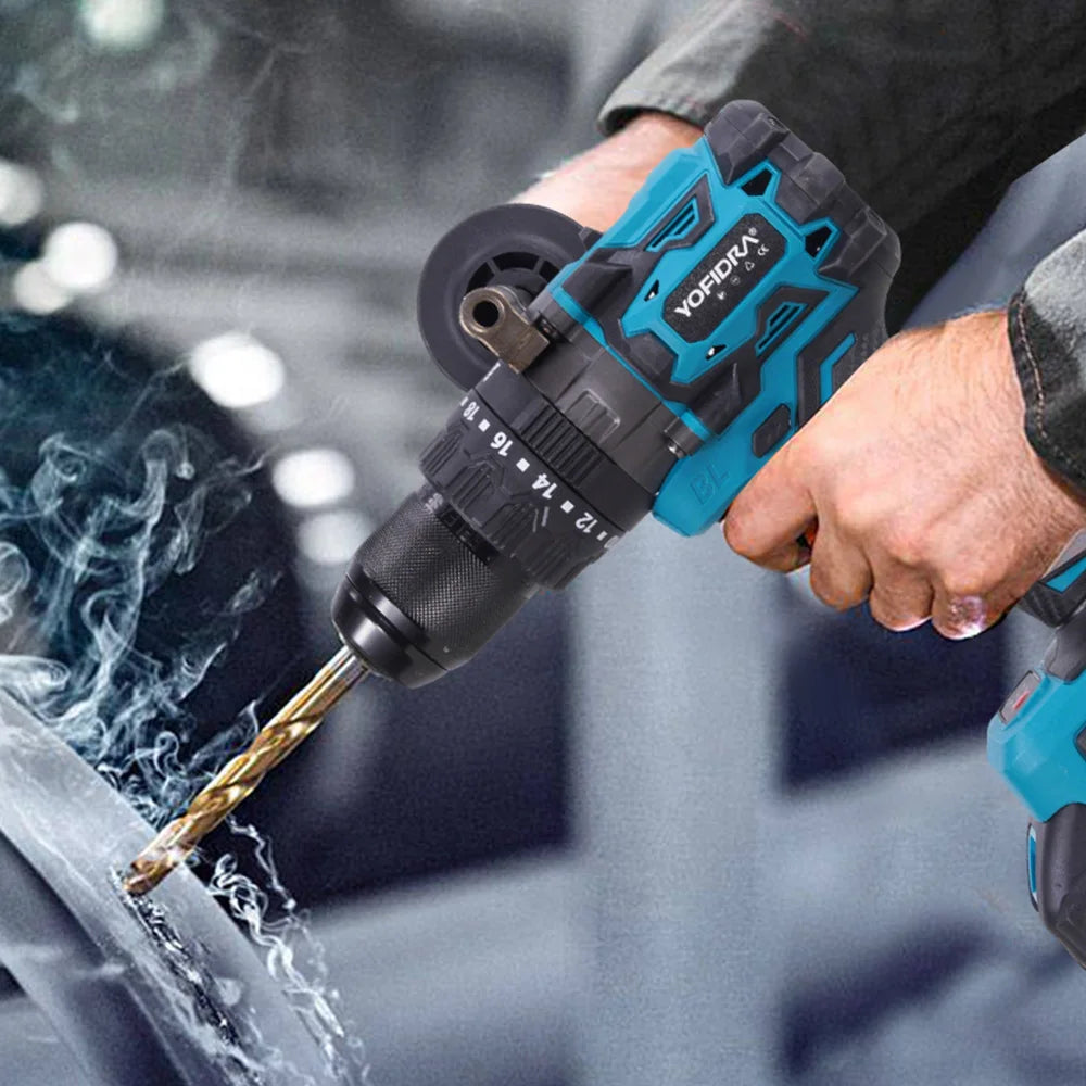 YOFIDRA 900N.m 20+3 Torque Brushless Electric Impact Drill 13MM Cordless Screwdriver Drilling Power Tool For Makita Battery Pin