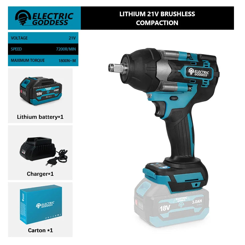 1800NM Cordless Electric Impact Wrench Compact Model Brushless Motor Lithium Electric Drive For 21V Makita Battery Pin