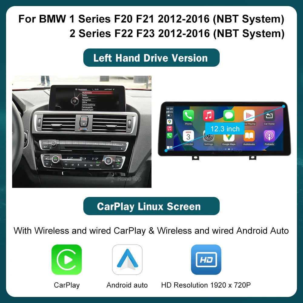 10.25'12.3' Wireless CarPlay Android Auto Multimedia Display Screen For BMW 1 2 3 4 Series F20 F21 F22 F30 F31 F32 F33
