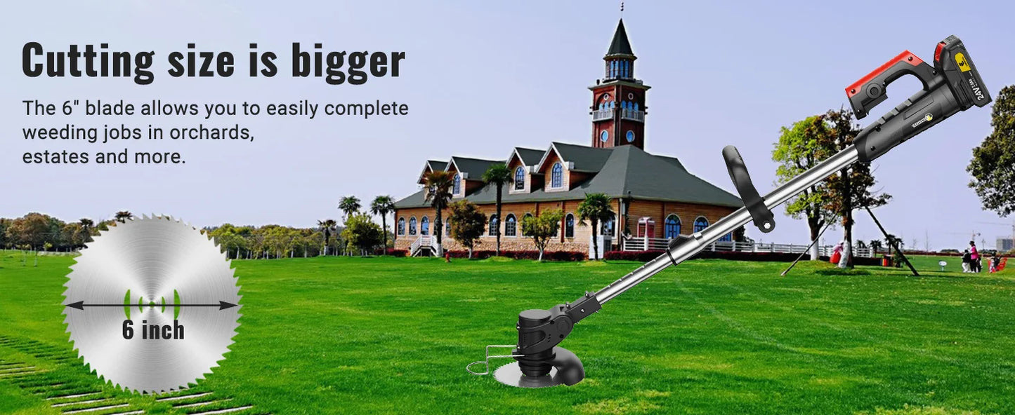 Conentool 24V Cordless Strimmer - Lawn Mower Garden Strimmers with 2 * 2000mAh Batteries and 15 Blades, Grass Trimmers