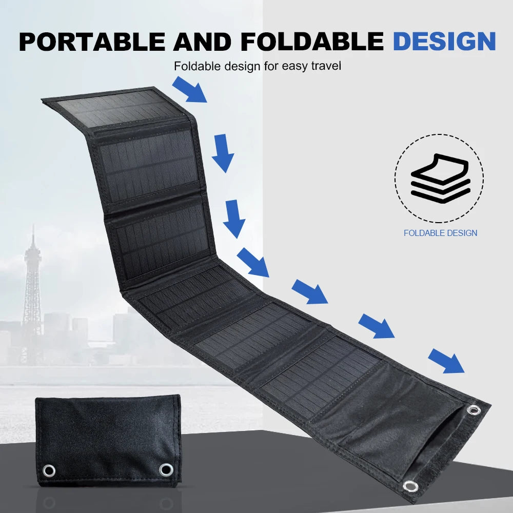 60W Portable Polysilicon Solar Panel Charger USB 5V DC Foldable Solar Panel For Phone Charge Power Bank For Hiking Camping