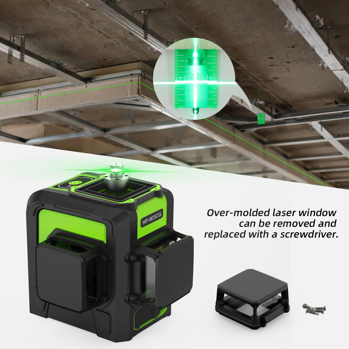 Huepar 903CG Set 12 3D Cross Lines Laser Level Osram Green Laser Beam Self-Leveling 360 Vertical Horizontal with Receiver Tripod