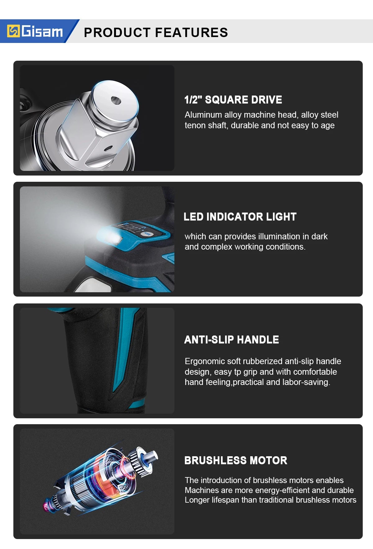 1200N.M Brushless Electric Impact Wrench 1/2 Inch Cordless Wrench Screwdriver Power Tools Without Battery For Makita 18V Battery