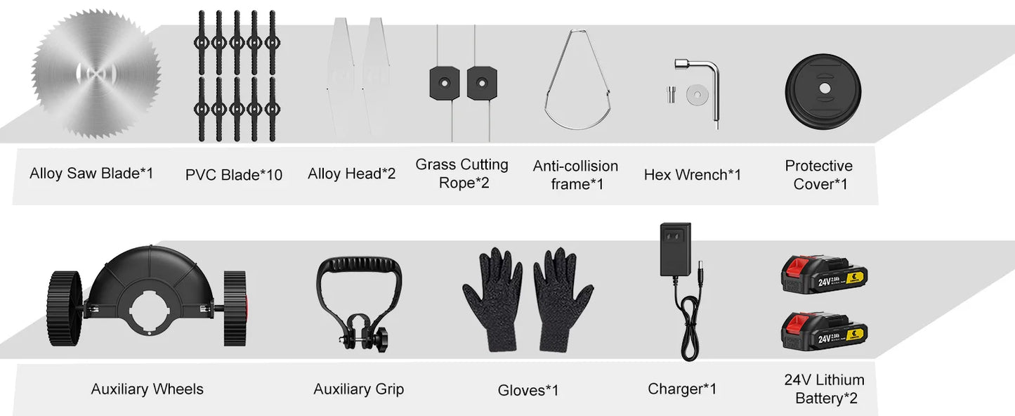 Conentool 24V Cordless Strimmer - Lawn Mower Garden Strimmers with 2 * 2000mAh Batteries and 15 Blades, Grass Trimmers