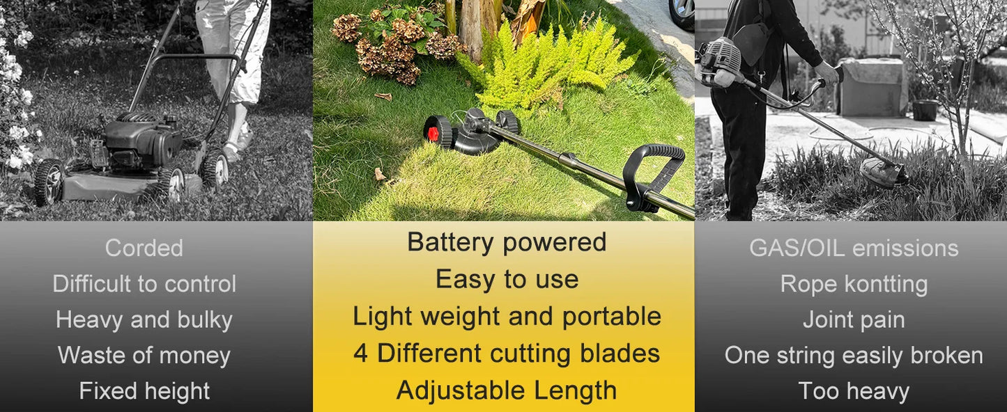 Conentool 24V Cordless Strimmer - Lawn Mower Garden Strimmers with 2 * 2000mAh Batteries and 15 Blades, Grass Trimmers