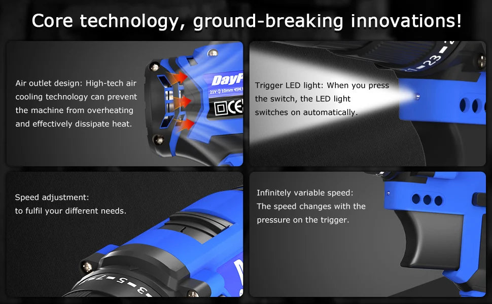 21V Cordless Drill,Electric Screwdriver Tools Kit with 25+1 Torque Setting,2 Variable Speed,29PCS Accessories,LED Work Light