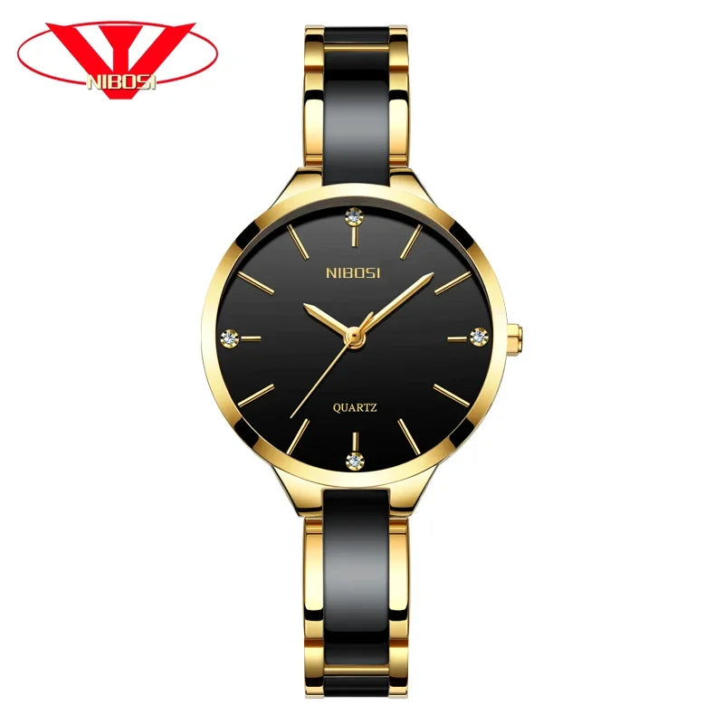 NIBOSI Luxury Ceramic Bracelet Women Watches Ladies Creative Lady Watch For Female Diamond Clock Quartz Wristwatch Montre Femme