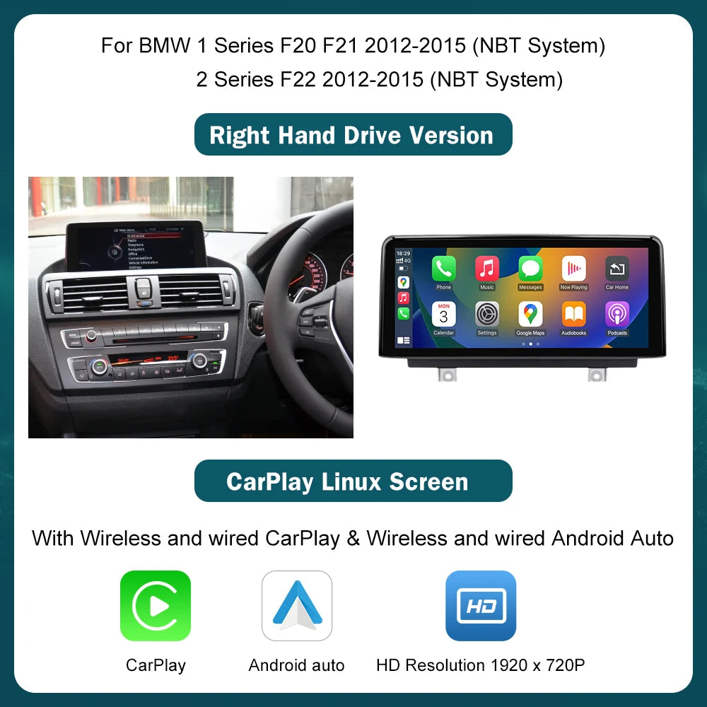 10.25'12.3' Wireless CarPlay Android Auto Multimedia Display Screen For BMW 1 2 3 4 Series F20 F21 F22 F30 F31 F32 F33