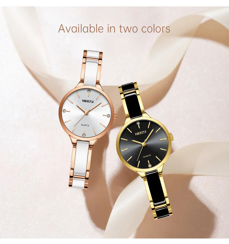 NIBOSI Luxury Ceramic Bracelet Women Watches Ladies Creative Lady Watch For Female Diamond Clock Quartz Wristwatch Montre Femme