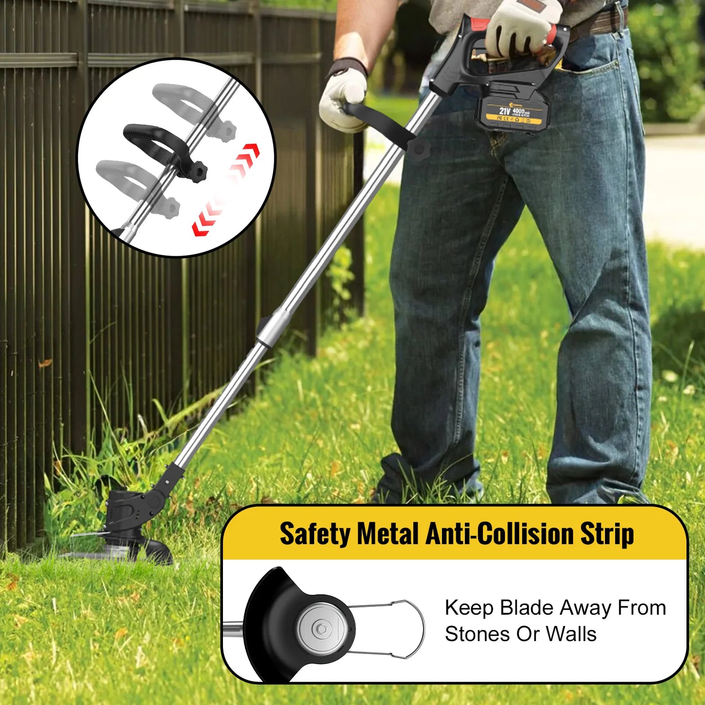 Conentool 24V Cordless Strimmer - Lawn Mower Garden Strimmers with 2 * 2000mAh Batteries and 15 Blades, Grass Trimmers