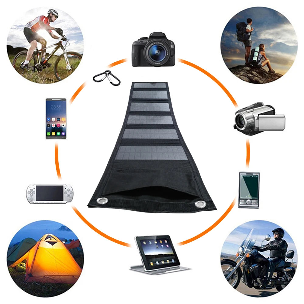 60W Portable Polysilicon Solar Panel Charger USB 5V DC Foldable Solar Panel For Phone Charge Power Bank For Hiking Camping