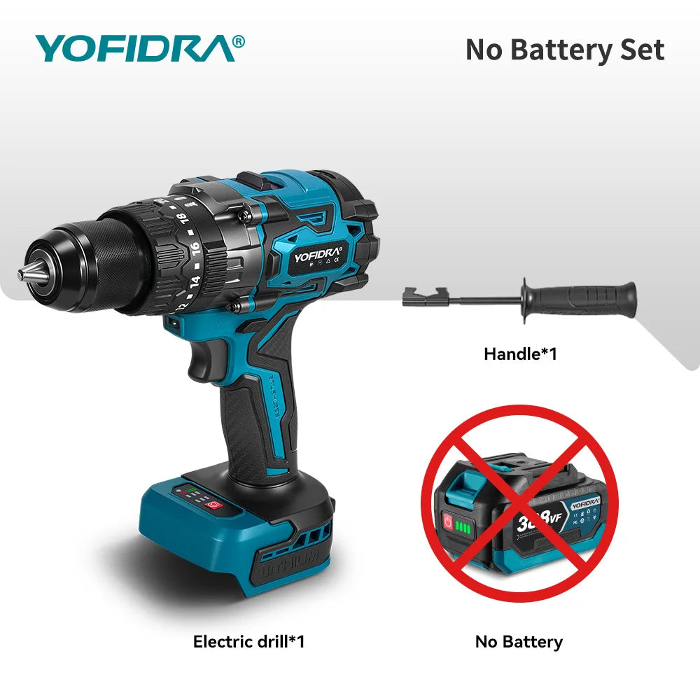 YOFIDRA 900N.m 20+3 Torque Brushless Electric Impact Drill 13MM Cordless Screwdriver Drilling Power Tool For Makita Battery Pin