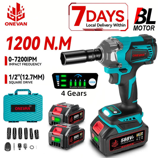 ONEVAN 1200N.M Brushless Electric Impact Wrench 3 Funtion 1/2" Cordless Portable Screwdriver Drill Tools For Makita Battery Pin