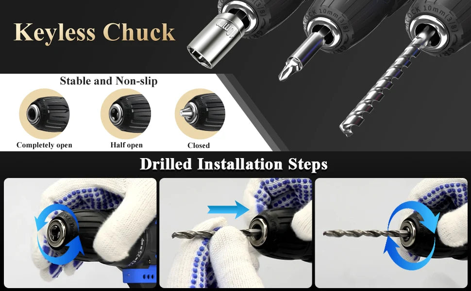 21V Cordless Drill,Electric Screwdriver Tools Kit with 25+1 Torque Setting,2 Variable Speed,29PCS Accessories,LED Work Light