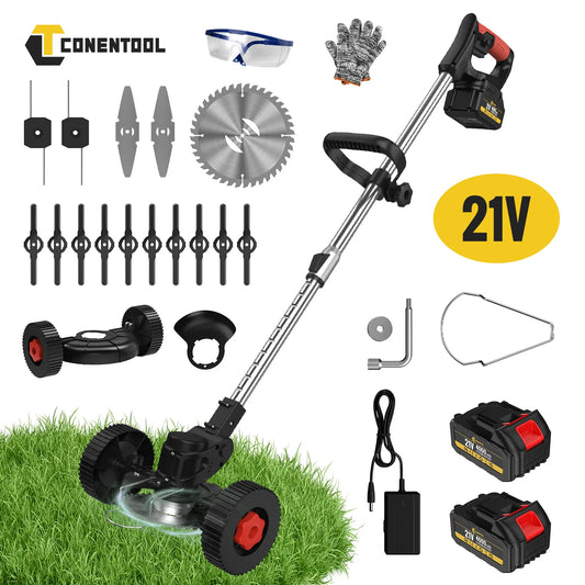 Conentool 24V Cordless Strimmer - Lawn Mower Garden Strimmers with 2 * 2000mAh Batteries and 15 Blades, Grass Trimmers