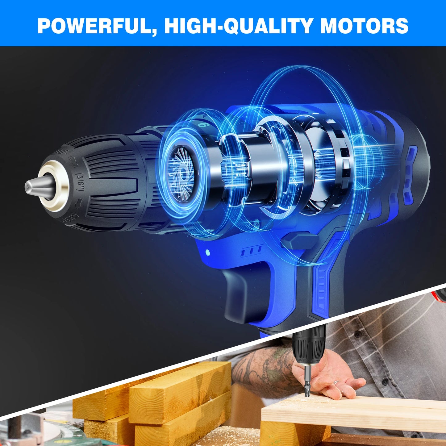21V Cordless Drill,Electric Screwdriver Tools Kit with 25+1 Torque Setting,2 Variable Speed,29PCS Accessories,LED Work Light