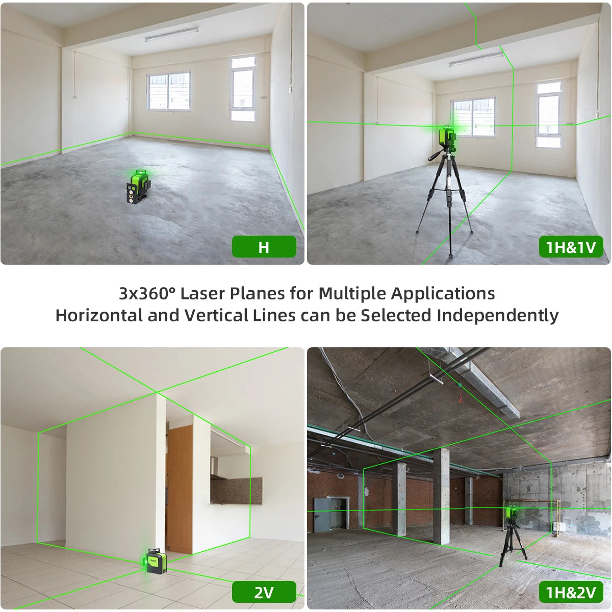 Huepar 903CG Set 12 3D Cross Lines Laser Level Osram Green Laser Beam Self-Leveling 360 Vertical Horizontal with Receiver Tripod