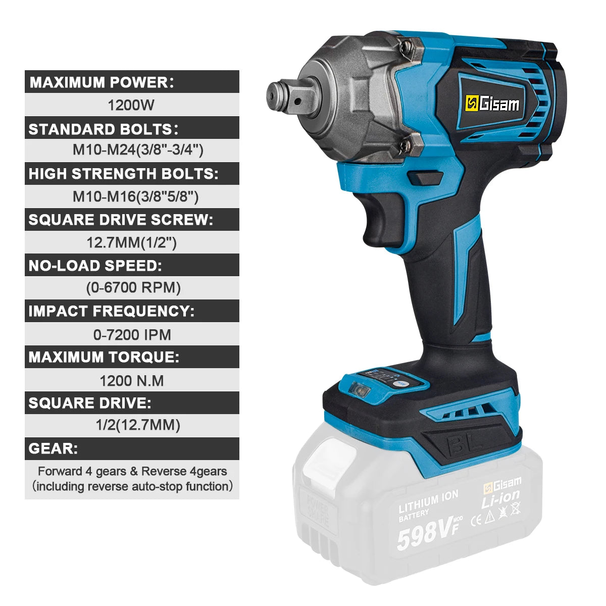 1200N.M Brushless Electric Impact Wrench 1/2 Inch Cordless Wrench Screwdriver Power Tools Without Battery For Makita 18V Battery