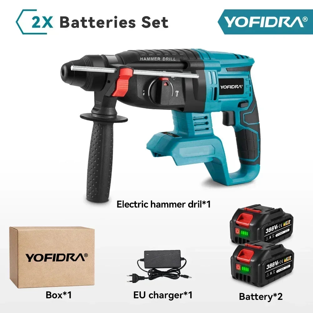 YOFIDRA 26MM Brushless Electric Hammer Drill Multifunctional Rotary Cordless Rechargeable Power Tools For Makita Battery Pin