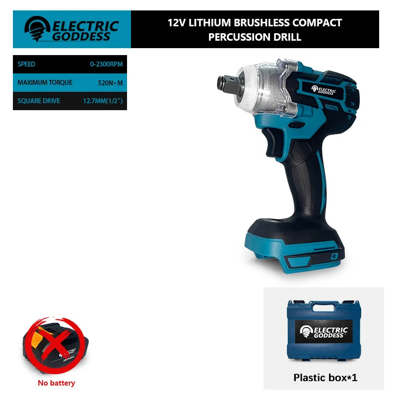 TW285 520N.m Brushless Electric Impact Wrench 1/2 Inch Cordless Wrench Car Repair Socket Power Tool for Makita 18V Battery Pin