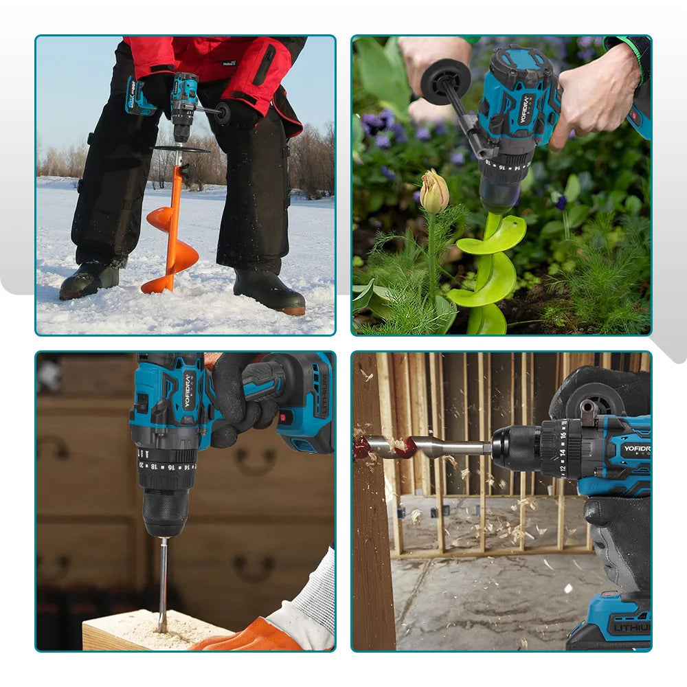 YOFIDRA 900N.m 20+3 Torque Brushless Electric Impact Drill 13MM Cordless Screwdriver Drilling Power Tool For Makita Battery Pin