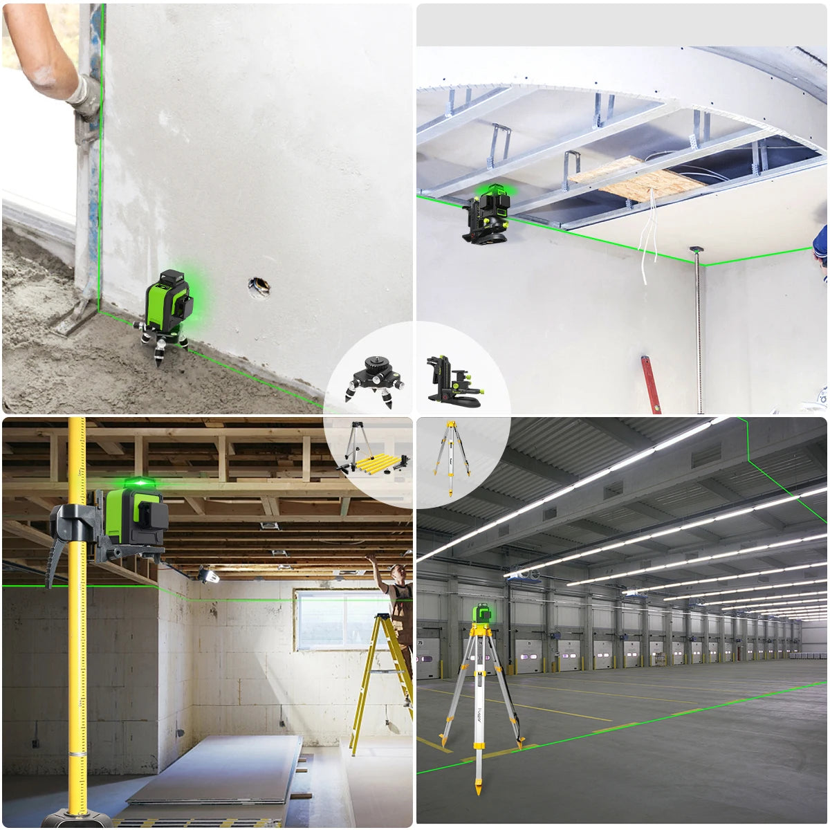 Huepar 903CG Set 12 3D Cross Lines Laser Level Osram Green Laser Beam Self-Leveling 360 Vertical Horizontal with Receiver Tripod