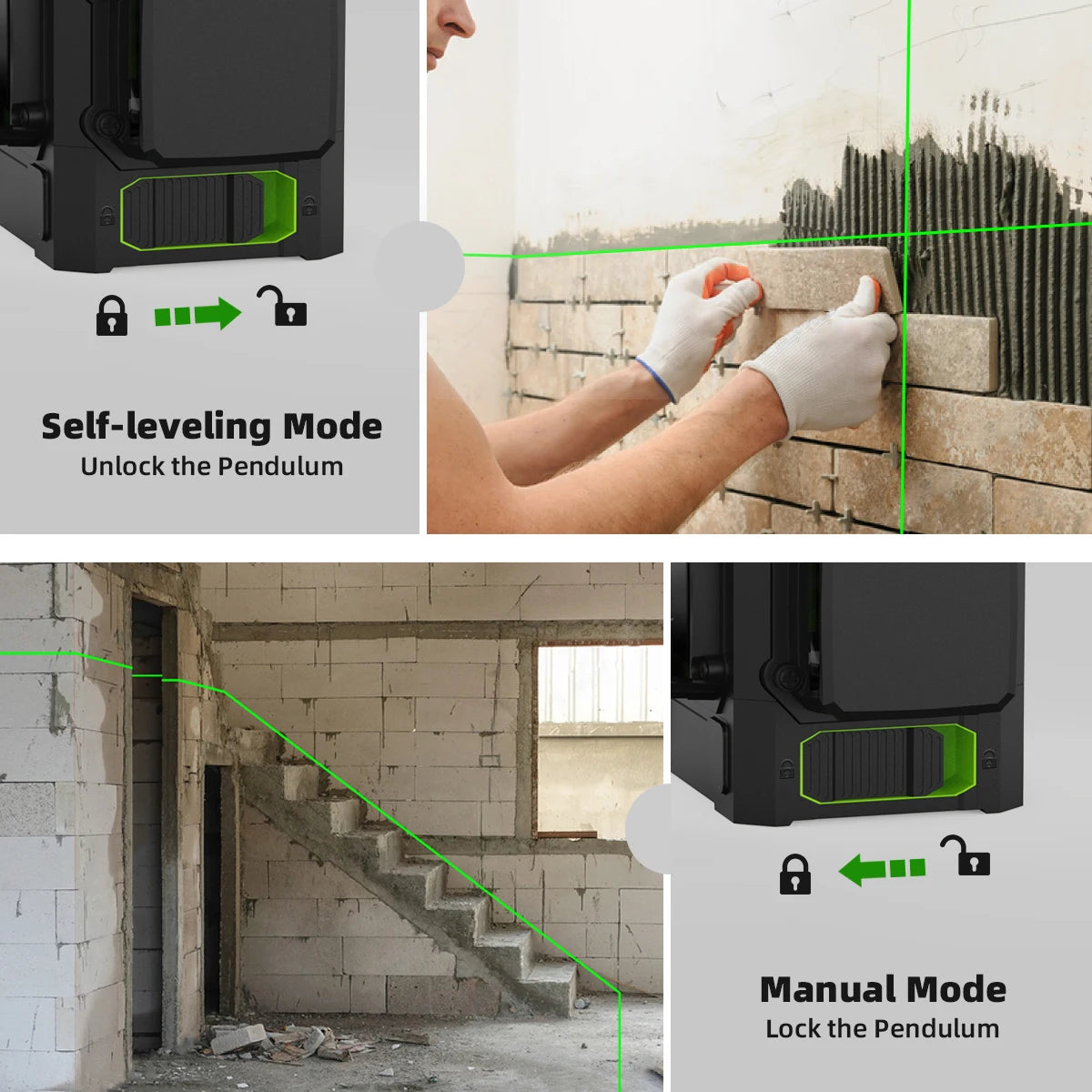 Huepar 903CG Set 12 3D Cross Lines Laser Level Osram Green Laser Beam Self-Leveling 360 Vertical Horizontal with Receiver Tripod