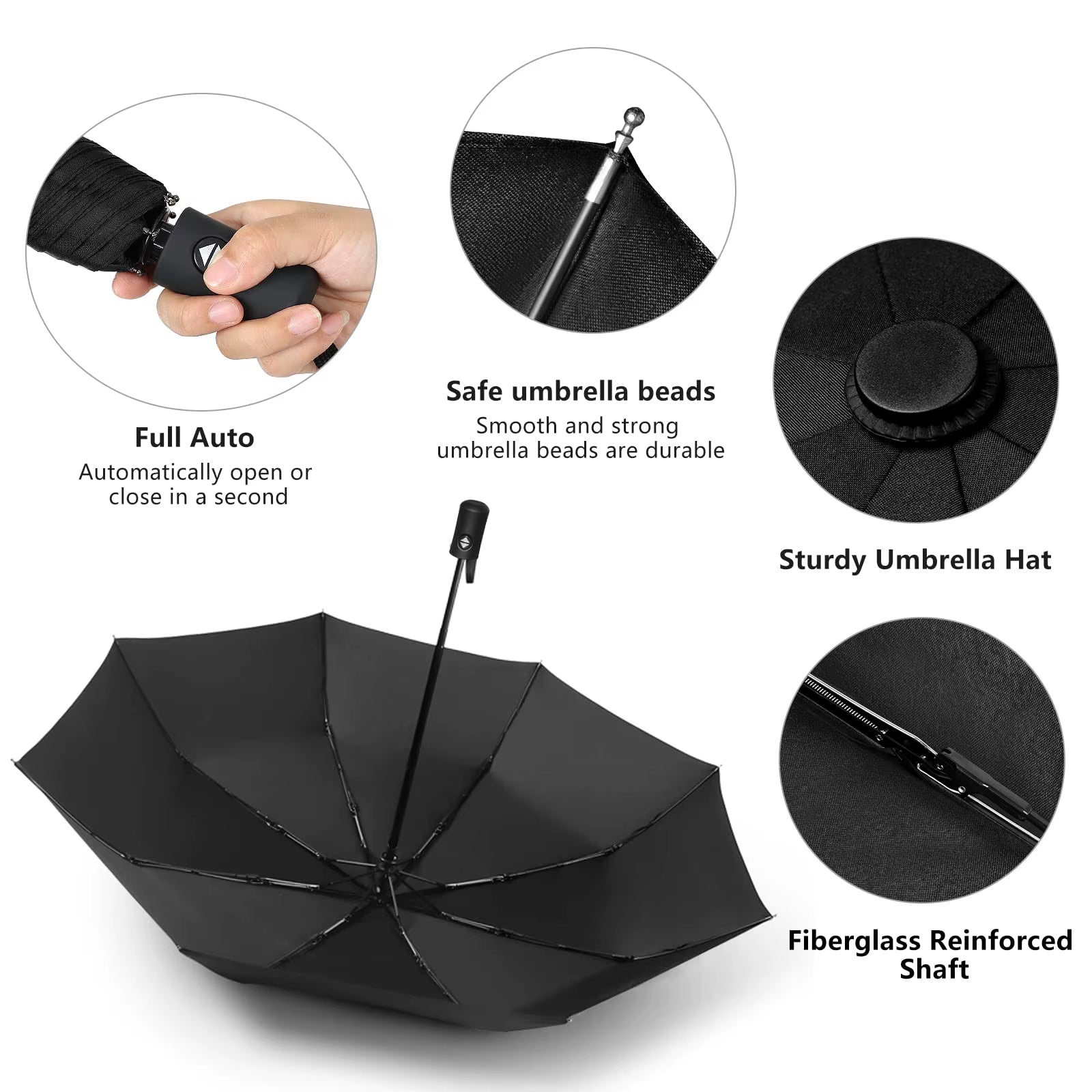 12 Bone Black Glue Fully Automatic Umbrella - Thick Durable Three-Fold UV Resistant Folding Design for Protection and Style